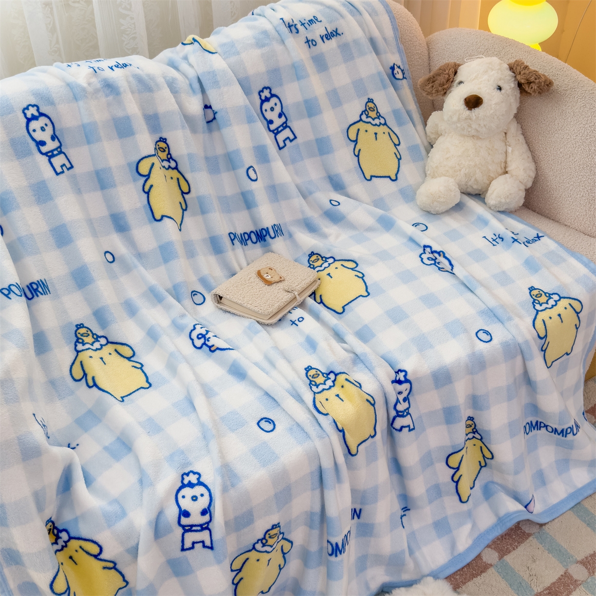 91家纺网 家纺一手货源 找家纺 花满路 2025新款亲肤舒适三丽鸥儿童毯毛毯毯子 蓝格布丁狗