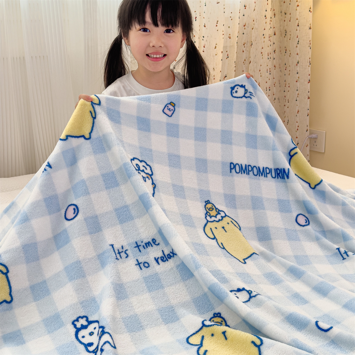 91家纺网 家纺一手货源 找家纺 花满路 2025新款亲肤舒适三丽鸥儿童毯毛毯毯子 蓝格布丁狗