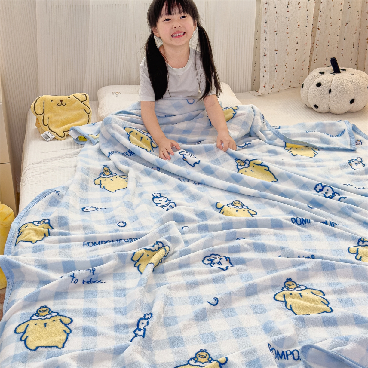 91家纺网 家纺一手货源 找家纺 花满路 2025新款亲肤舒适三丽鸥儿童毯毛毯毯子 蓝格布丁狗