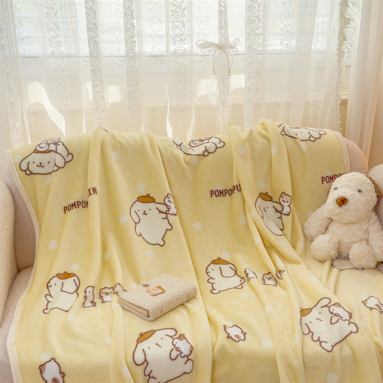 91家纺网 家纺一手货源 找家纺 花满路 2025新款亲肤舒适三丽鸥儿童毯毛毯毯子 俏皮布丁狗