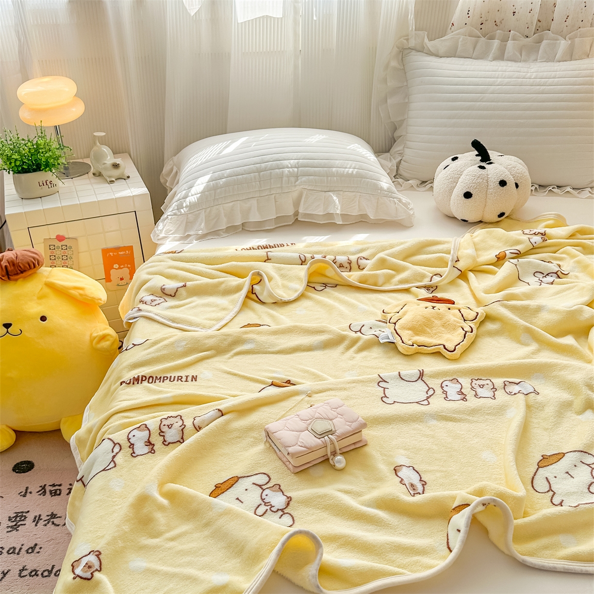 91家纺网 家纺一手货源 找家纺 花满路 2025新款亲肤舒适三丽鸥儿童毯毛毯毯子 俏皮布丁狗