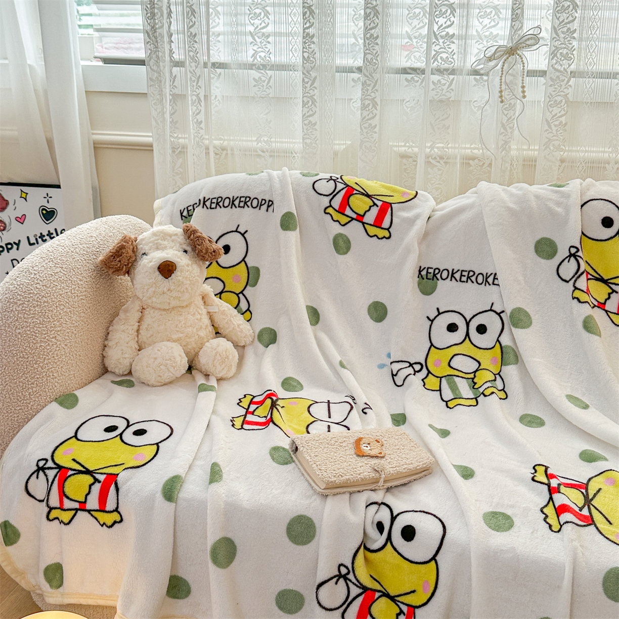 91家纺网 家纺一手货源 找家纺 花满路 2025新款亲肤舒适三丽鸥儿童毯毛毯毯子 球球大眼蛙