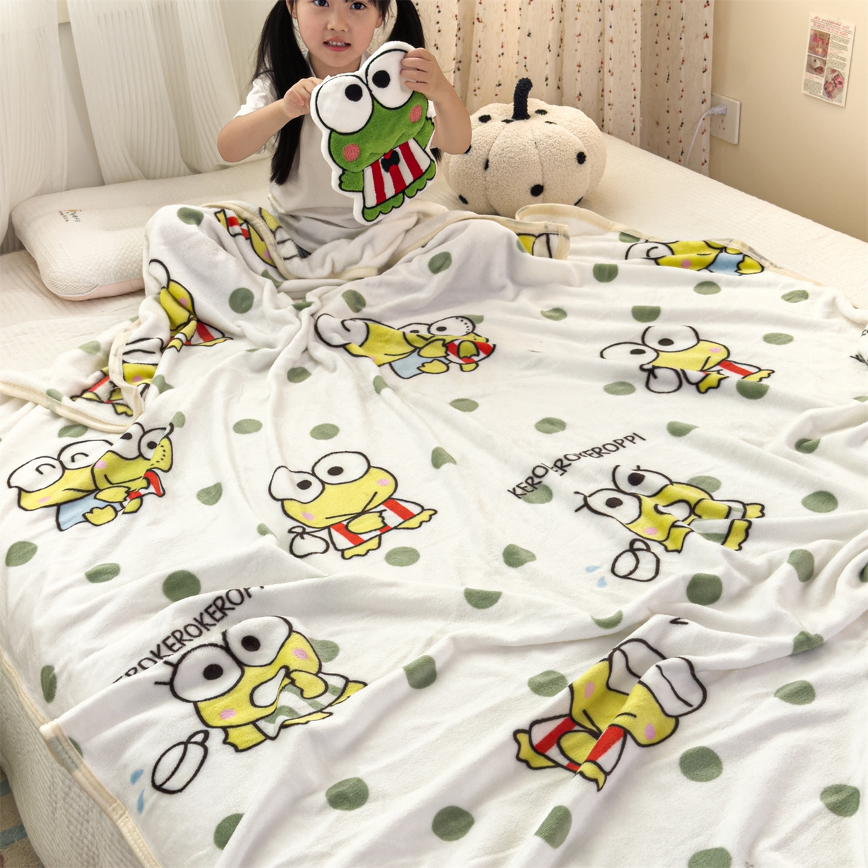 91家纺网 家纺一手货源 找家纺 花满路 2025新款亲肤舒适三丽鸥儿童毯毛毯毯子 球球大眼蛙