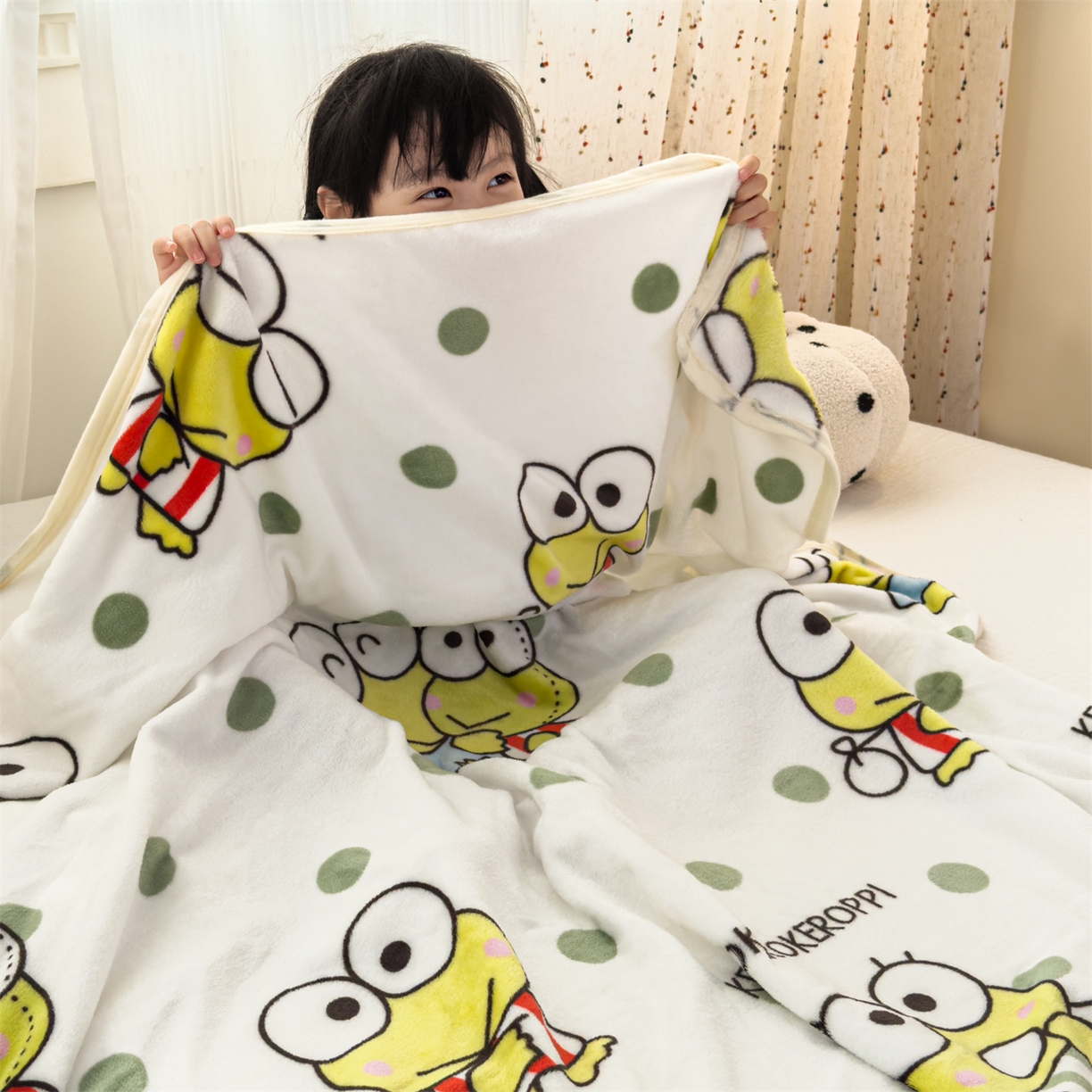 91家纺网 家纺一手货源 找家纺 花满路 2025新款亲肤舒适三丽鸥儿童毯毛毯毯子 球球大眼蛙