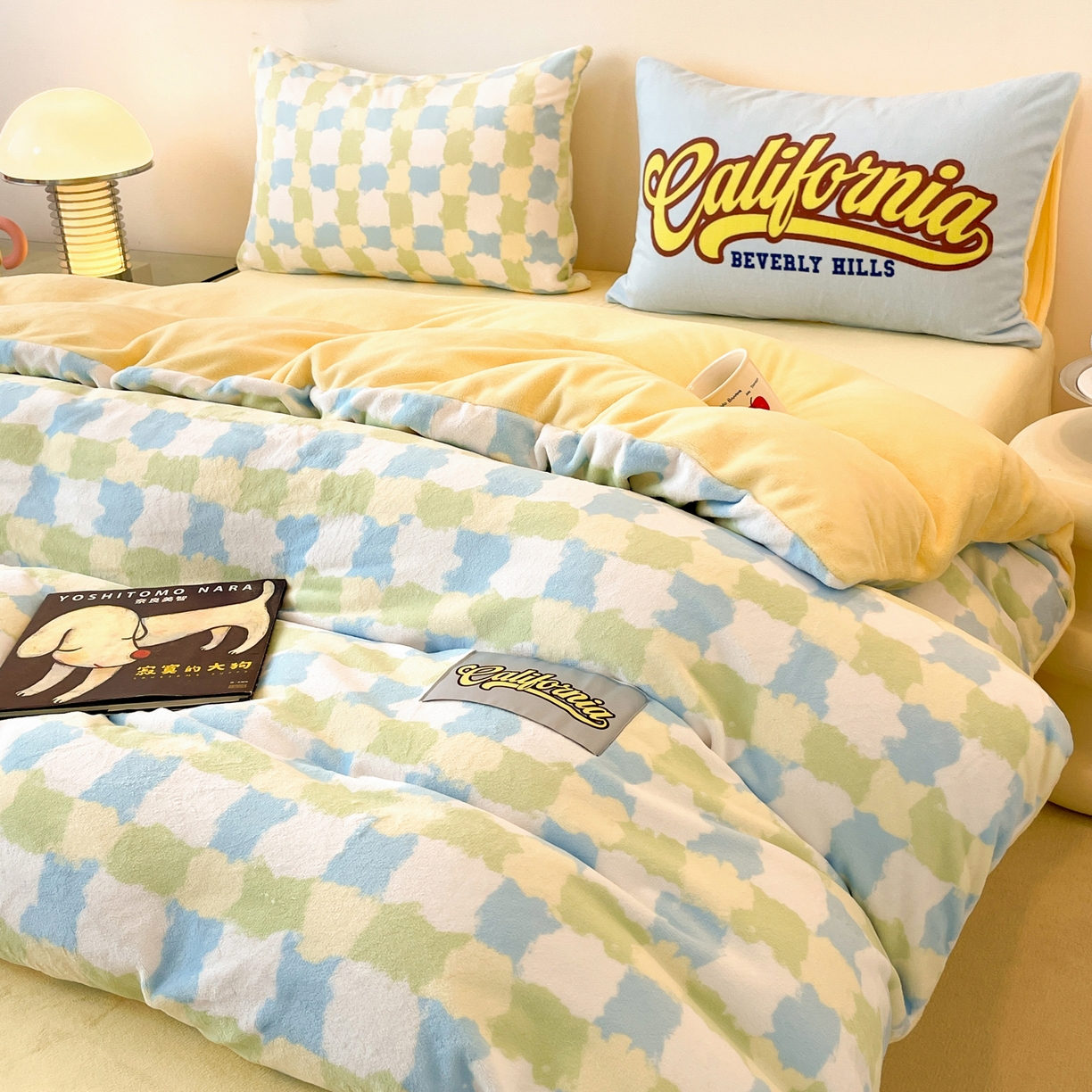 如一 2025新款美式复古风数码织标牛奶绒四件套 复古绿