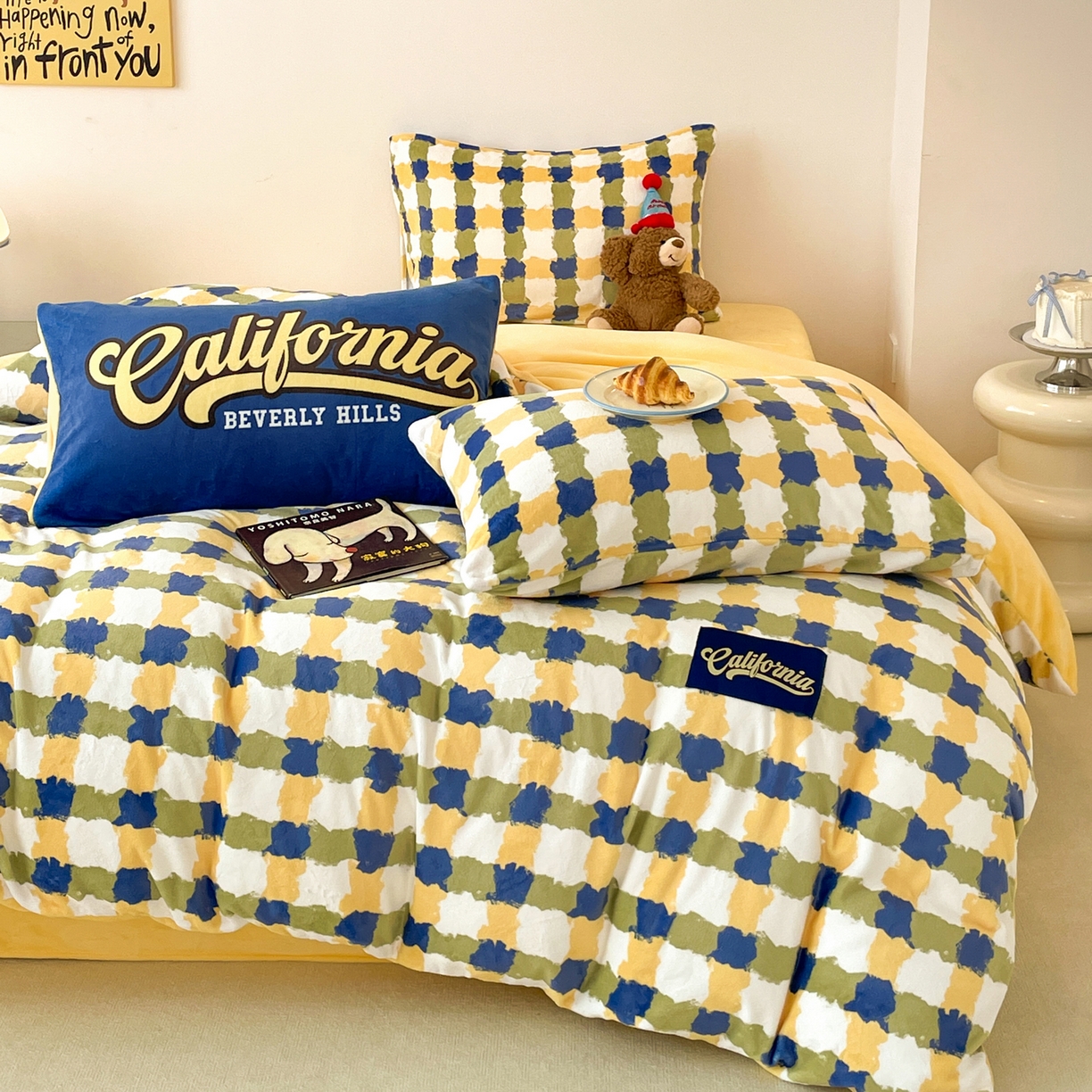 91家纺网 家纺一手货源 找家纺 如一 2025新款美式复古风数码织标牛奶绒四件套 复古蓝