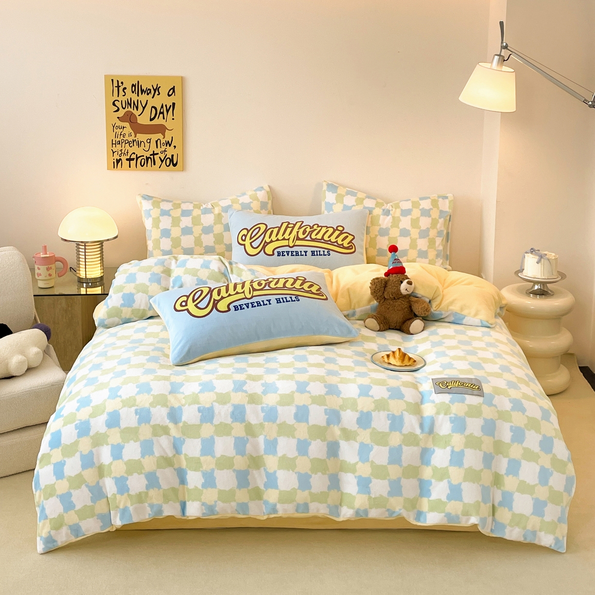 91家纺网 家纺一手货源 找家纺 如一 2025新款美式复古风数码织标牛奶绒四件套 复古绿