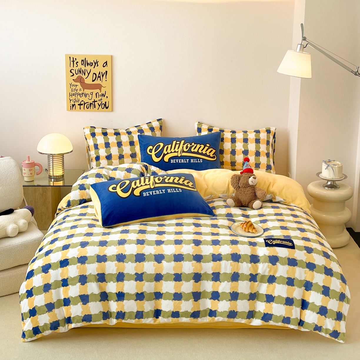 91家纺网 家纺一手货源 找家纺 如一 2025新款美式复古风数码织标牛奶绒四件套 复古蓝