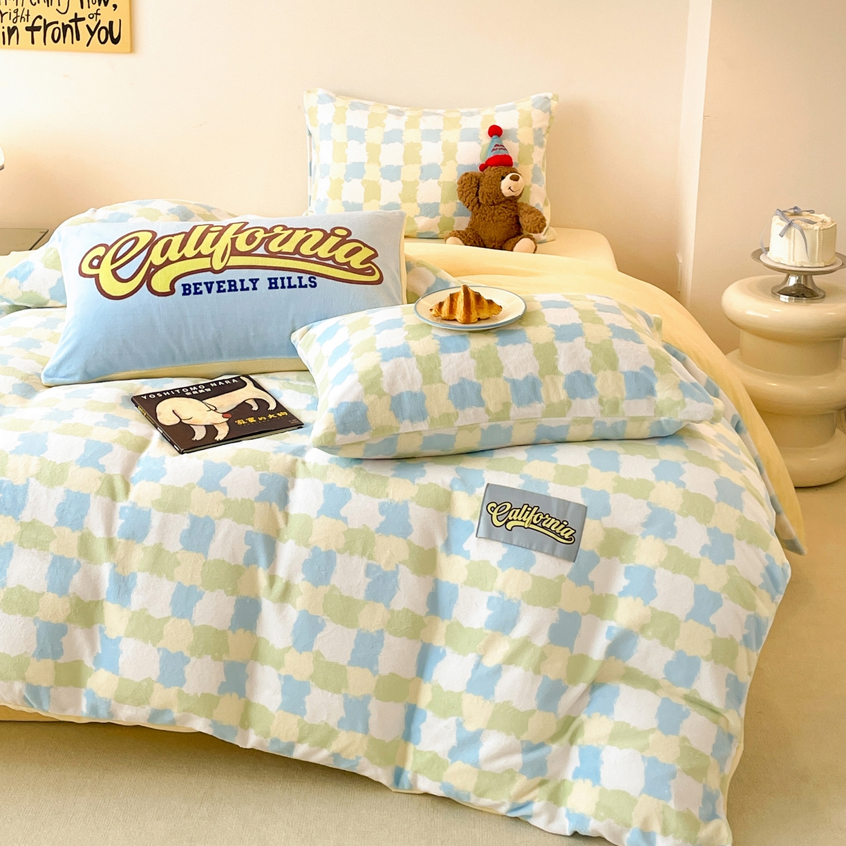 91家纺网 家纺一手货源 找家纺 如一 2025新款美式复古风数码织标牛奶绒四件套 复古绿