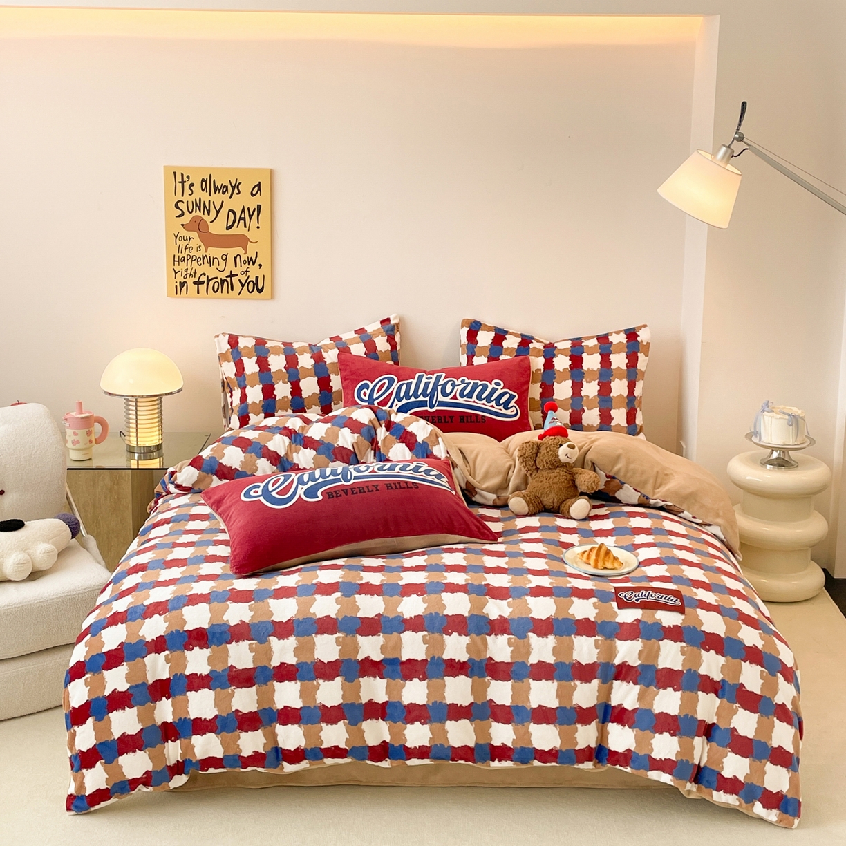 91家纺网 家纺一手货源 找家纺 如一 2025新款美式复古风数码织标牛奶绒四件套 复古红