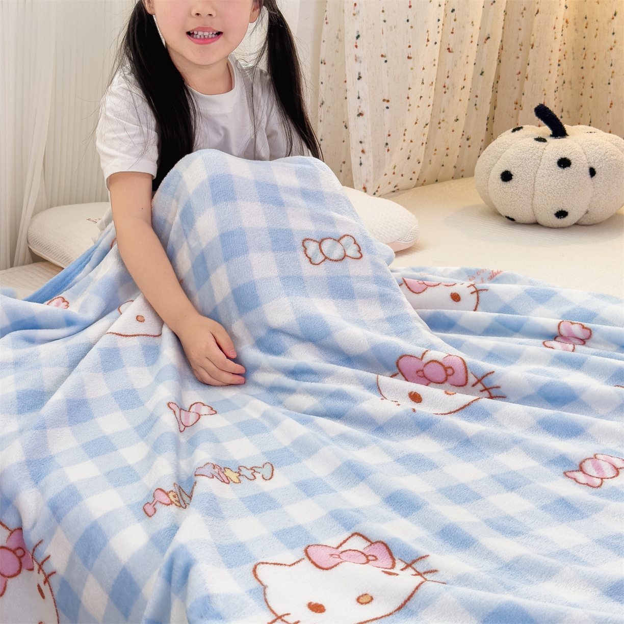 91家纺网 家纺一手货源 找家纺 花满路 2025新款亲肤舒适三丽鸥儿童毯毛毯毯子 糖果kt