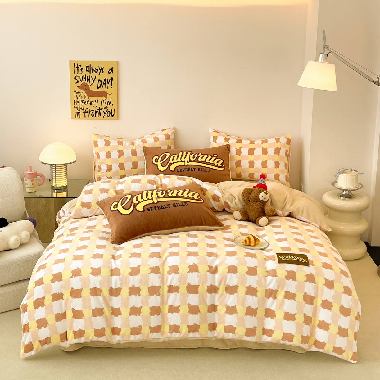 91家纺网 家纺一手货源 找家纺 如一 2025新款美式复古风数码织标牛奶绒四件套 复古咖