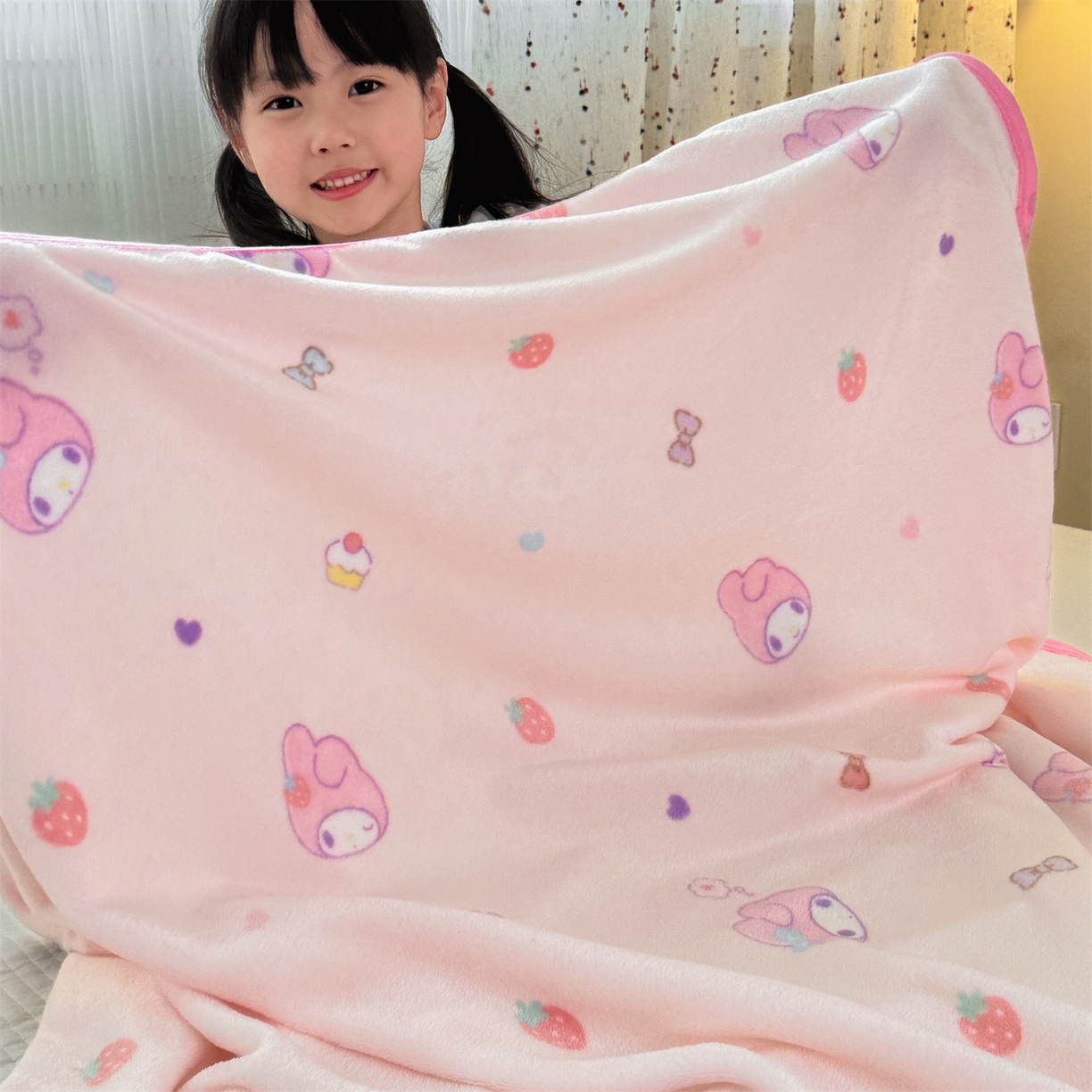 91家纺网 家纺一手货源 找家纺 花满路 2025新款亲肤舒适三丽鸥儿童毯毛毯毯子 甜筒美乐蒂