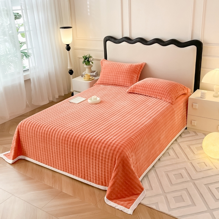 91家纺网 家纺一手货源 找家纺 宅部落 2025新款加厚牛奶绒泡泡绒单床单床单单品床单单件 优雅橙