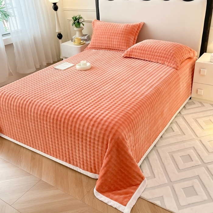 91家纺网 家纺一手货源 找家纺 宅部落 2025新款加厚牛奶绒泡泡绒单床单床单单品床单单件 优雅橙
