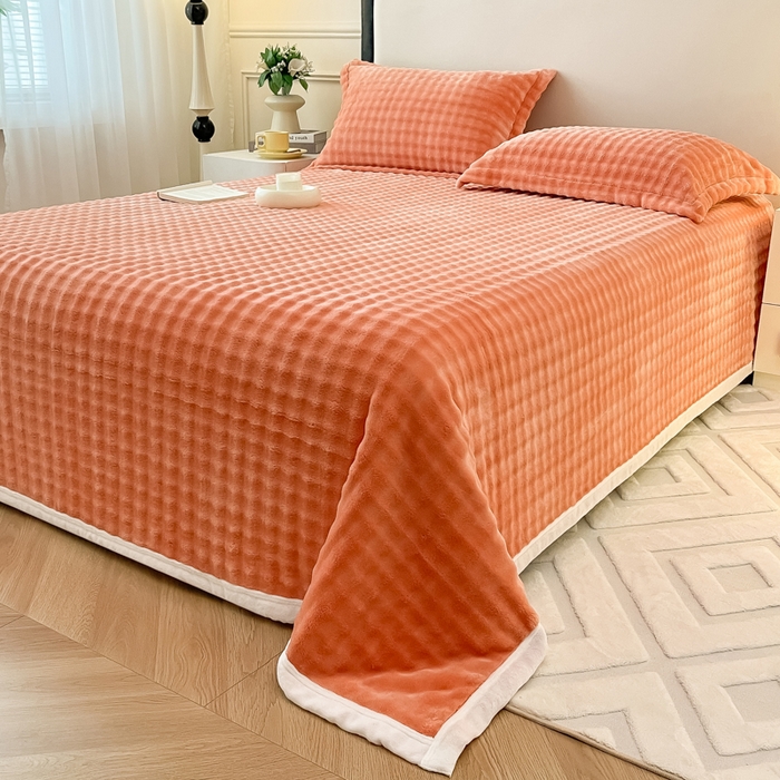 91家纺网 家纺一手货源 找家纺 宅部落 2025新款加厚牛奶绒泡泡绒单床单床单单品床单单件 优雅橙