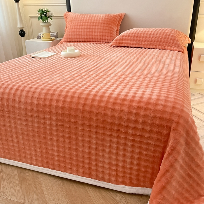 91家纺网 家纺一手货源 找家纺 宅部落 2025新款加厚牛奶绒泡泡绒单床单床单单品床单单件 优雅橙