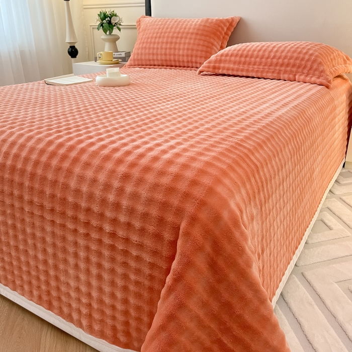 91家纺网 家纺一手货源 找家纺 宅部落 2025新款加厚牛奶绒泡泡绒单床单床单单品床单单件 优雅橙