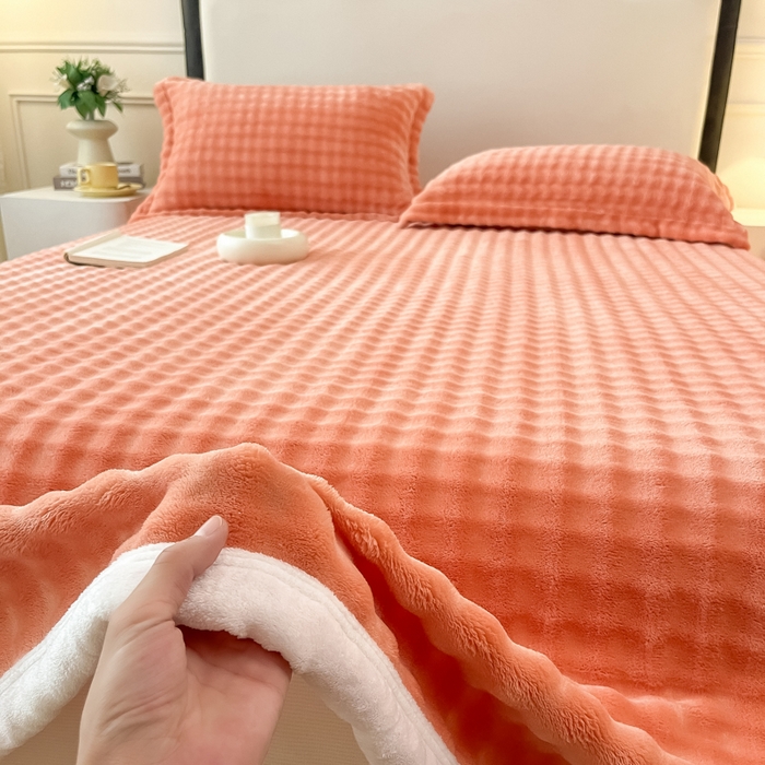 91家纺网 家纺一手货源 找家纺 宅部落 2025新款加厚牛奶绒泡泡绒单床单床单单品床单单件 优雅橙