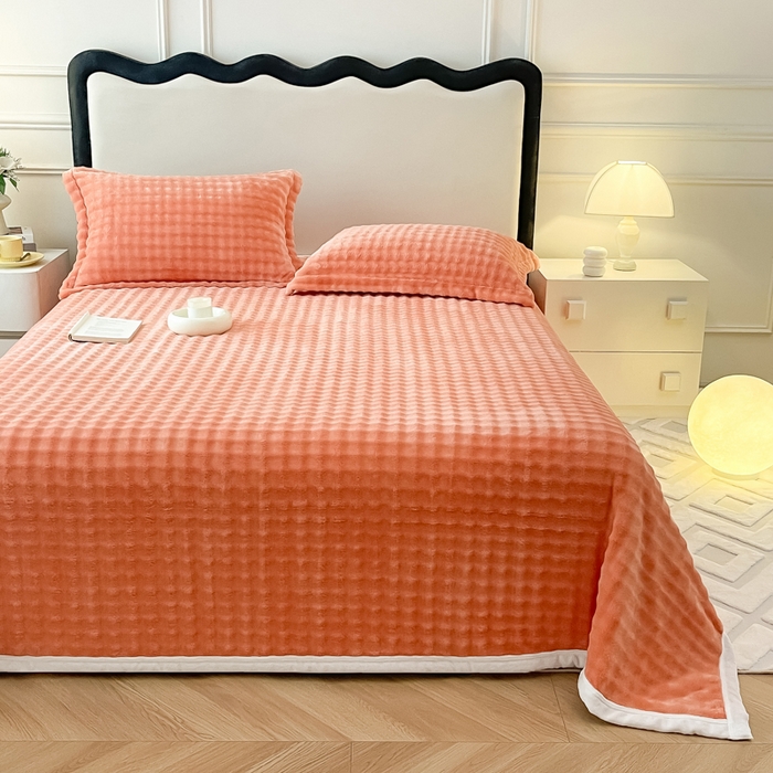 91家纺网 家纺一手货源 找家纺 宅部落 2025新款加厚牛奶绒泡泡绒单床单床单单品床单单件 优雅橙