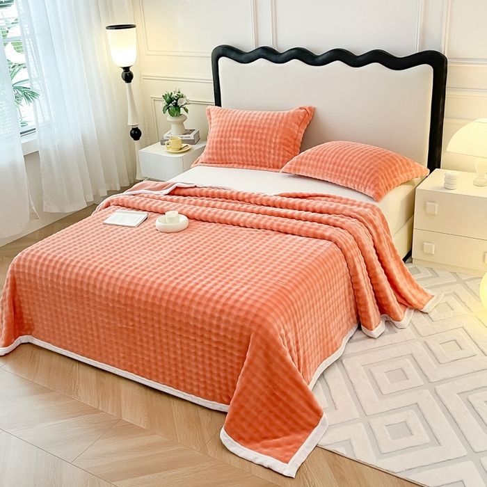 91家纺网 家纺一手货源 找家纺 宅部落 2025新款加厚牛奶绒泡泡绒单床单床单单品床单单件 优雅橙