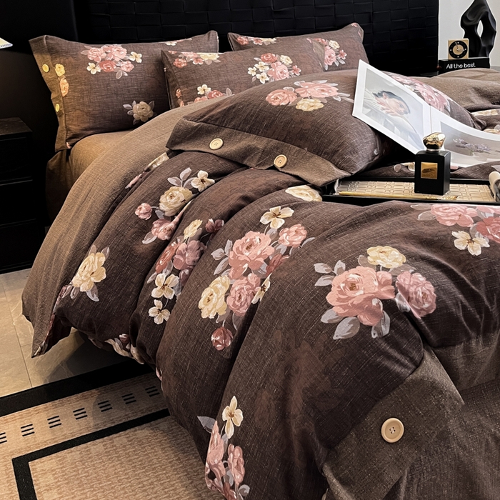 91家纺网 家纺一手货源 找家纺 （总）梦舒羽 2025新款A类原麻纽扣四件套加厚被套床单床笠宿舍双人床仿亚麻套件