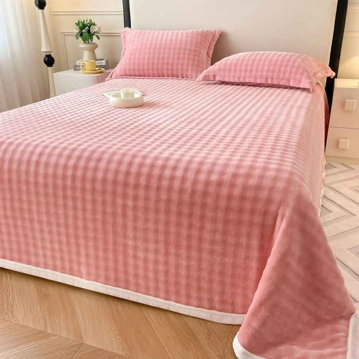 91家纺网 家纺一手货源 找家纺 宅部落 2025新款加厚牛奶绒泡泡绒单床单床单单品床单单件 优雅粉