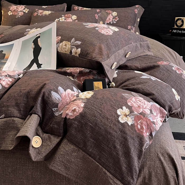 91家纺网 家纺一手货源 找家纺 （总）梦舒羽 2025新款A类原麻纽扣四件套加厚被套床单床笠宿舍双人床仿亚麻套件