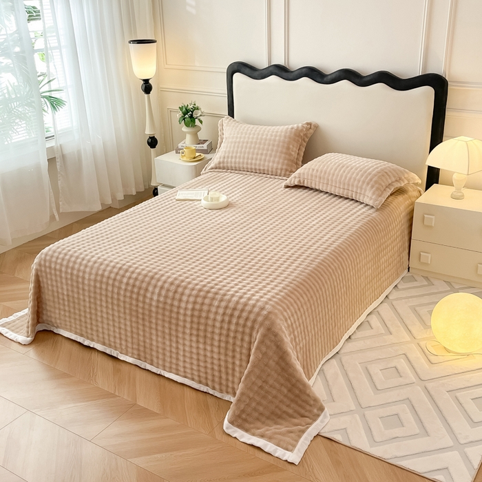 91家纺网 家纺一手货源 找家纺 宅部落 2025新款加厚牛奶绒泡泡绒单床单床单单品床单单件 优雅驼