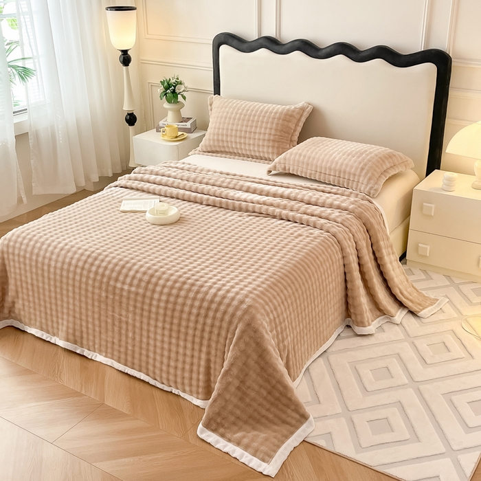 91家纺网 家纺一手货源 找家纺 宅部落 2025新款加厚牛奶绒泡泡绒单床单床单单品床单单件 优雅驼