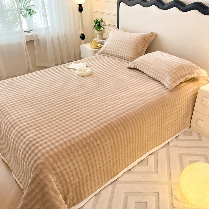 91家纺网 家纺一手货源 找家纺 宅部落 2025新款加厚牛奶绒泡泡绒单床单床单单品床单单件 优雅驼