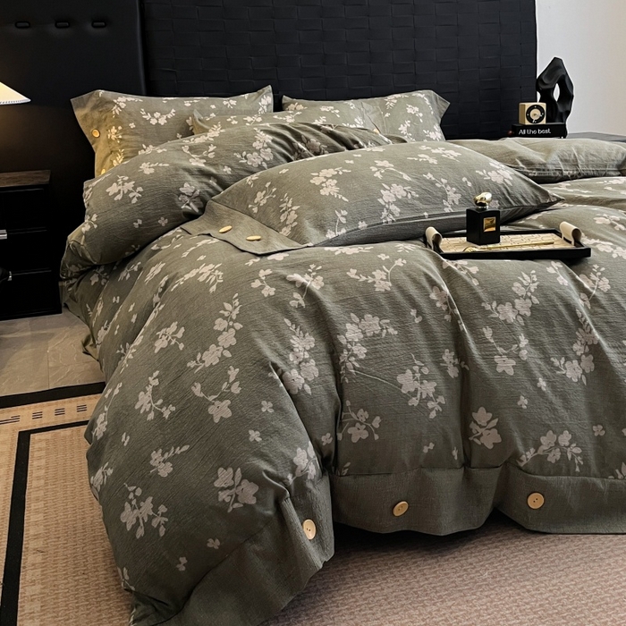 91家纺网 家纺一手货源 找家纺 （总）梦舒羽 2025新款A类原麻纽扣四件套加厚被套床单床笠宿舍双人床仿亚麻套件