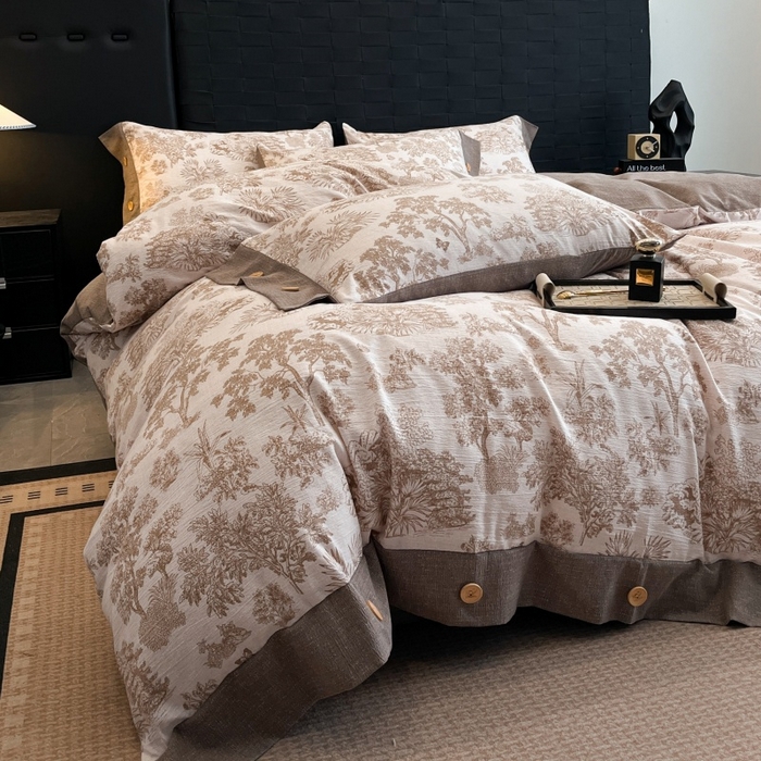 91家纺网 家纺一手货源 找家纺 （总）梦舒羽 2025新款A类原麻纽扣四件套加厚被套床单床笠宿舍双人床仿亚麻套件