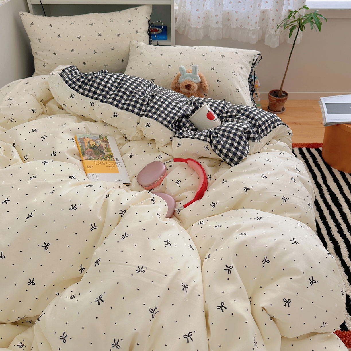 91家纺网 家纺一手货源 找家纺 （总）初念 2025新款水洗棉系绳云朵棉四件套系列