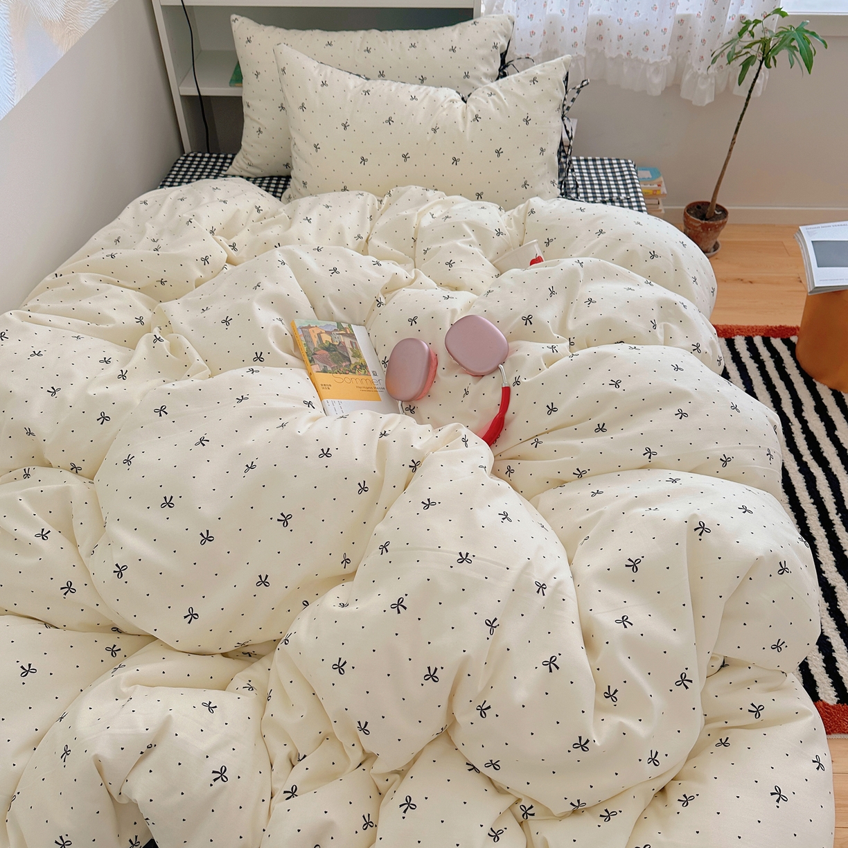 91家纺网 家纺一手货源 找家纺 （总）初念 2025新款水洗棉系绳云朵棉四件套系列