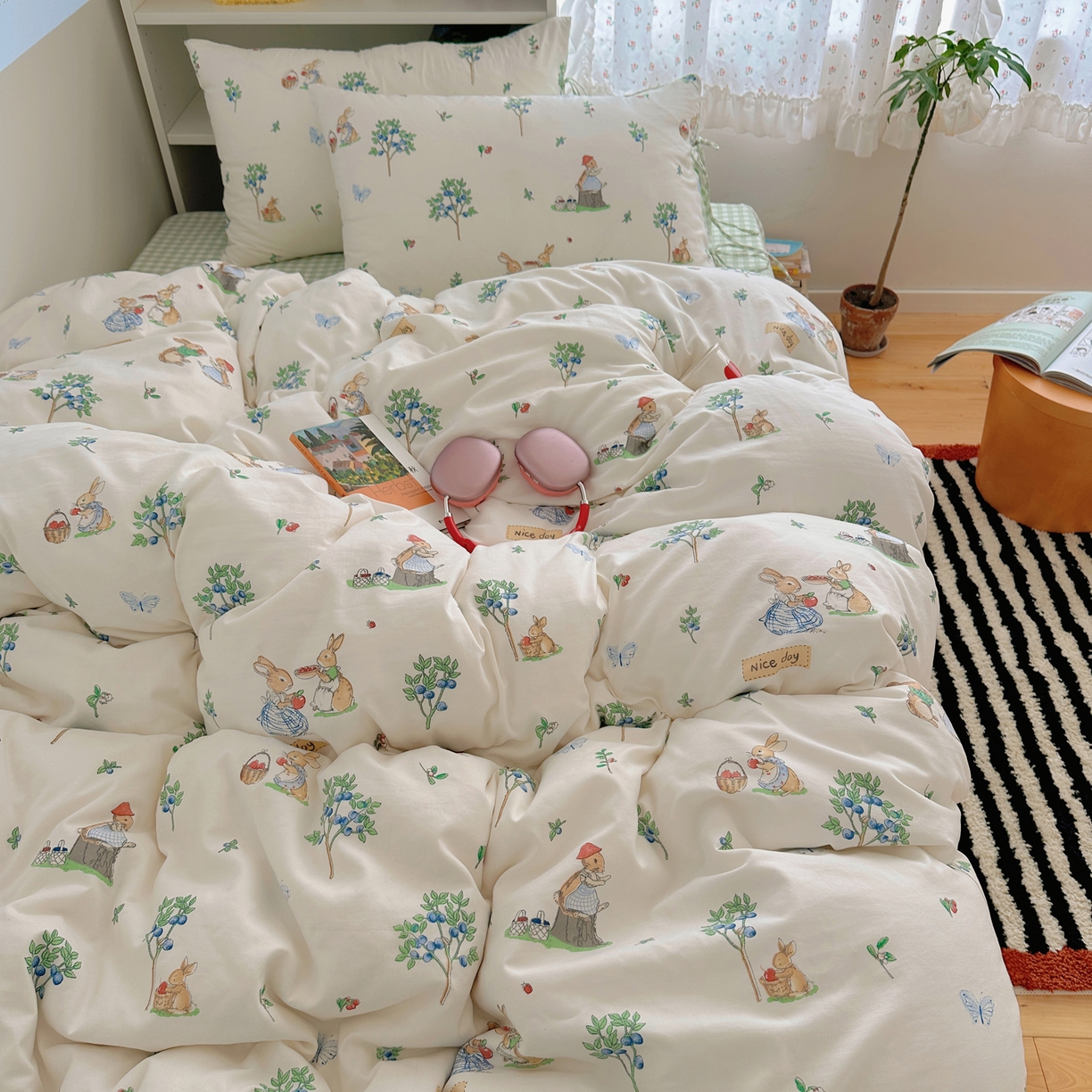 初念 2025新款水洗棉系绳云朵棉四件套系列 系带-小兔弦音