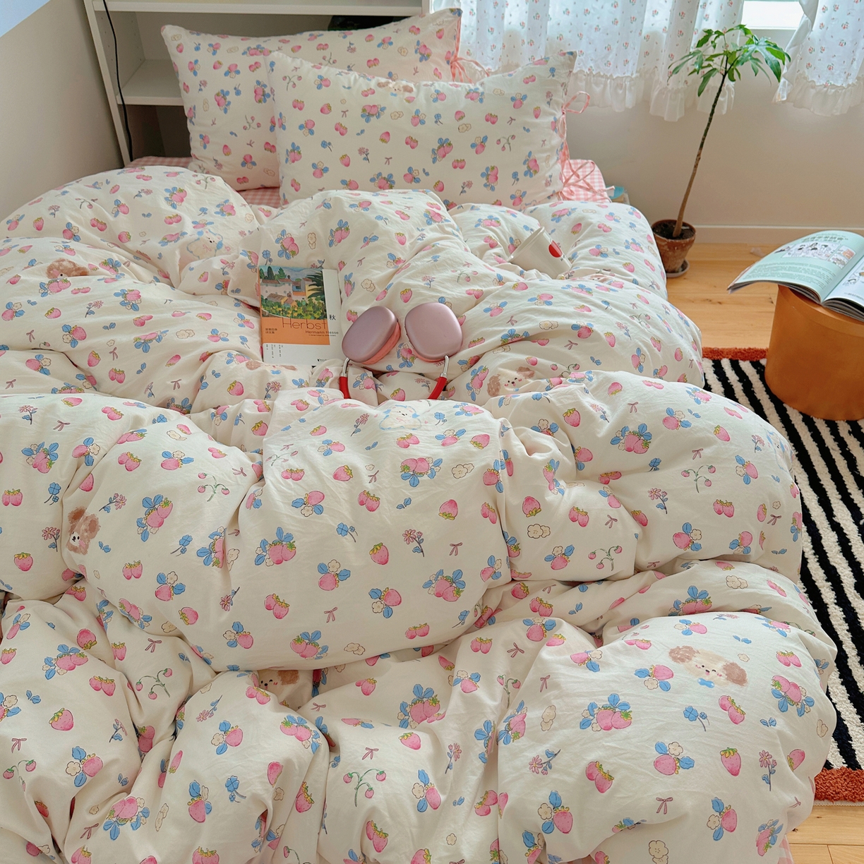 91家纺网 家纺一手货源 找家纺 （总）初念 2025新款水洗棉系绳云朵棉四件套系列