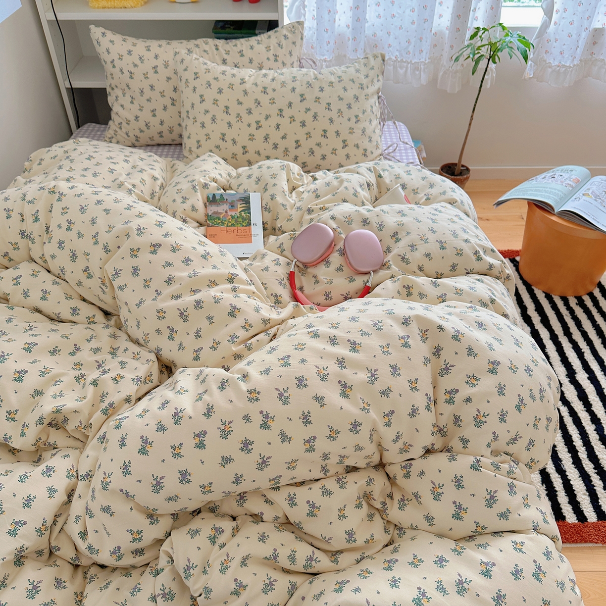 91家纺网 家纺一手货源 找家纺 （总）初念 2025新款水洗棉系绳云朵棉四件套系列