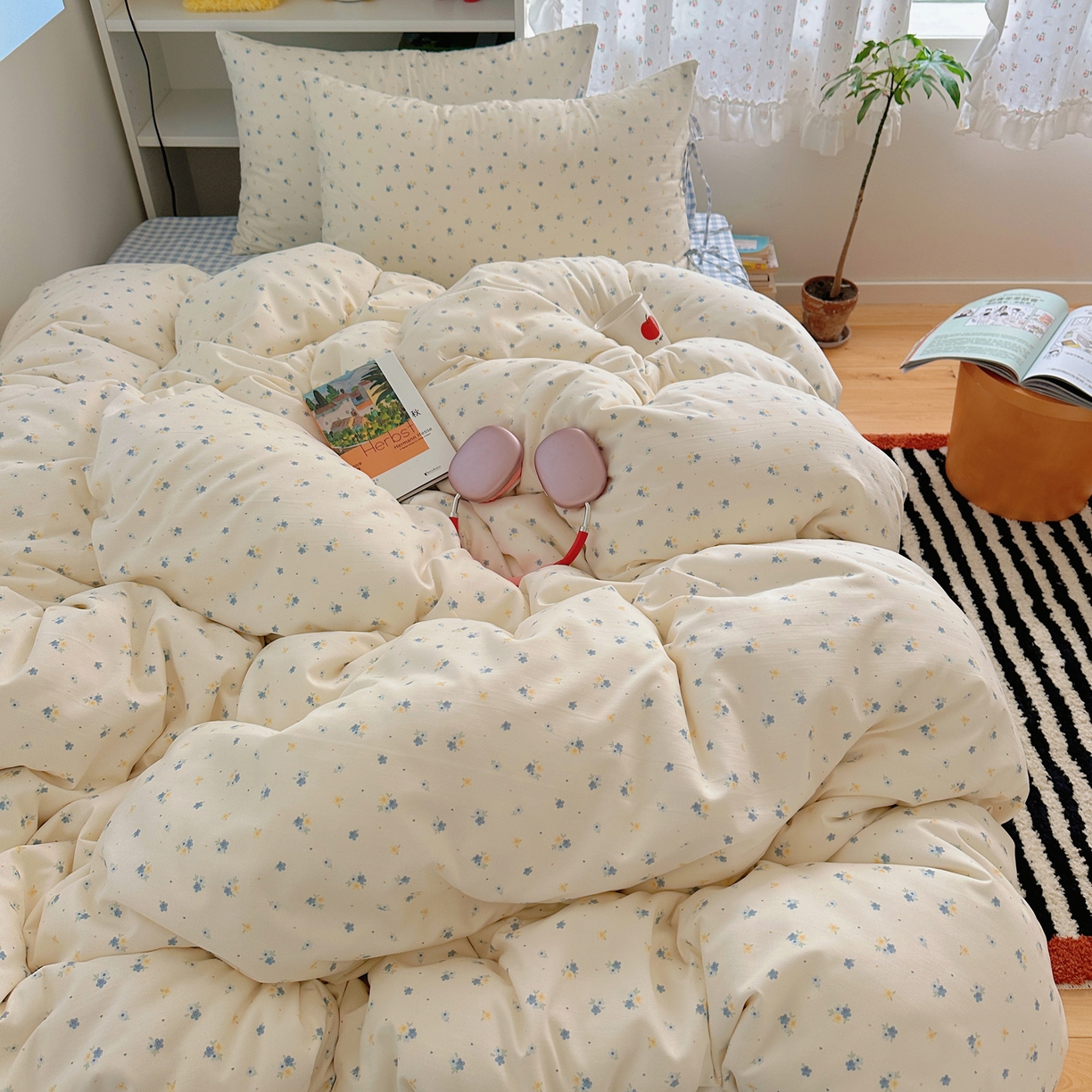 91家纺网 家纺一手货源 找家纺 （总）初念 2025新款水洗棉系绳云朵棉四件套系列