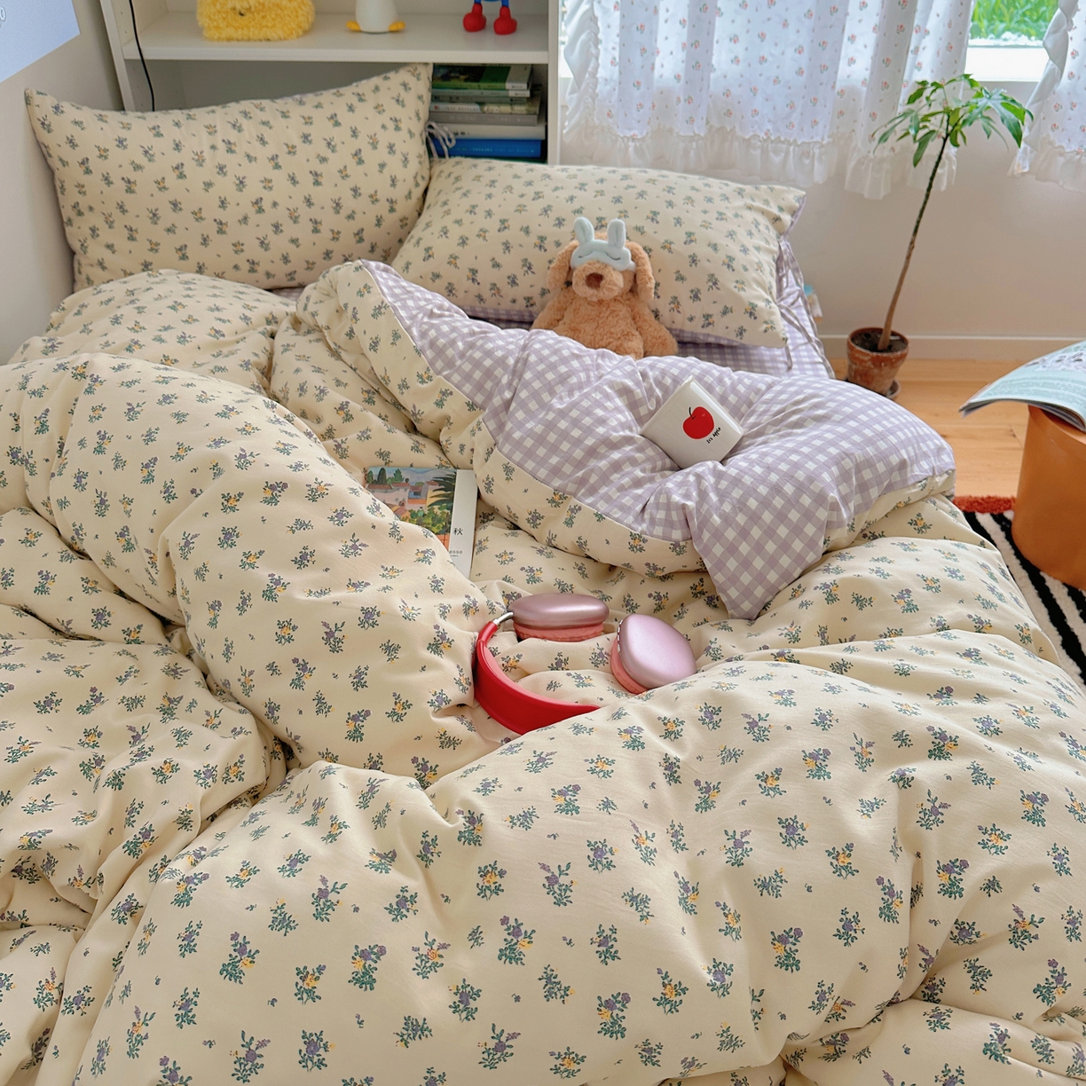 91家纺网 家纺一手货源 找家纺 初念 2025新款水洗棉系绳云朵棉四件套系列 系带-夏日铃兰