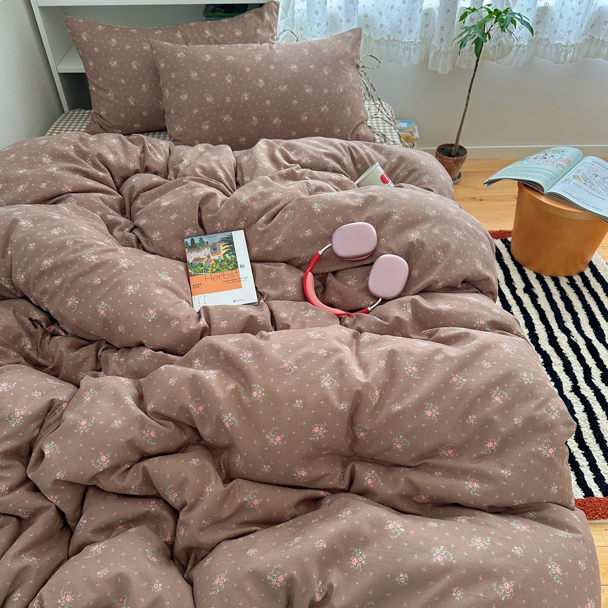 初念 2025新款水洗棉系绳云朵棉四件套系列 系带-初夏-咖