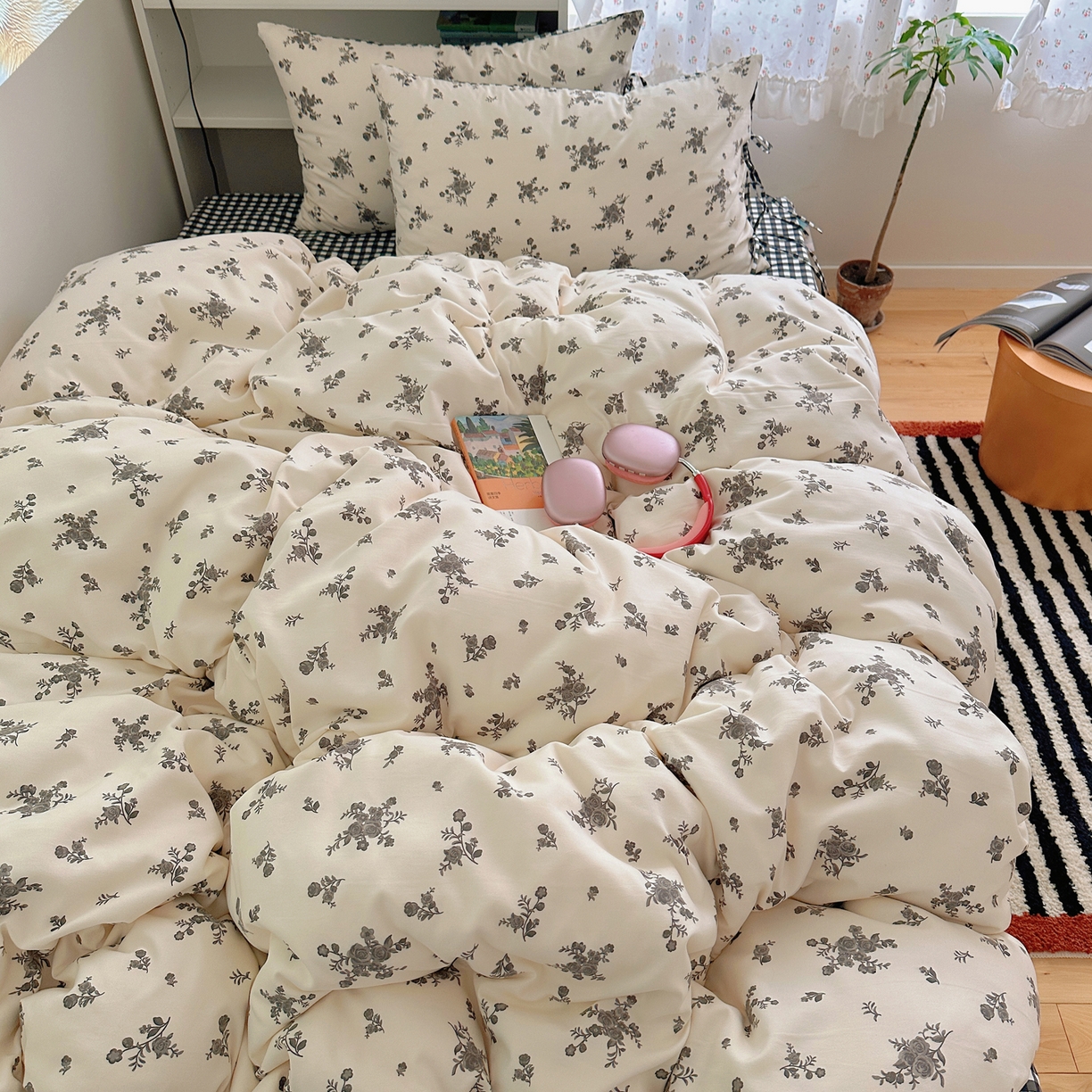 初念 2025新款水洗棉系绳云朵棉四件套系列 系带-十里花田