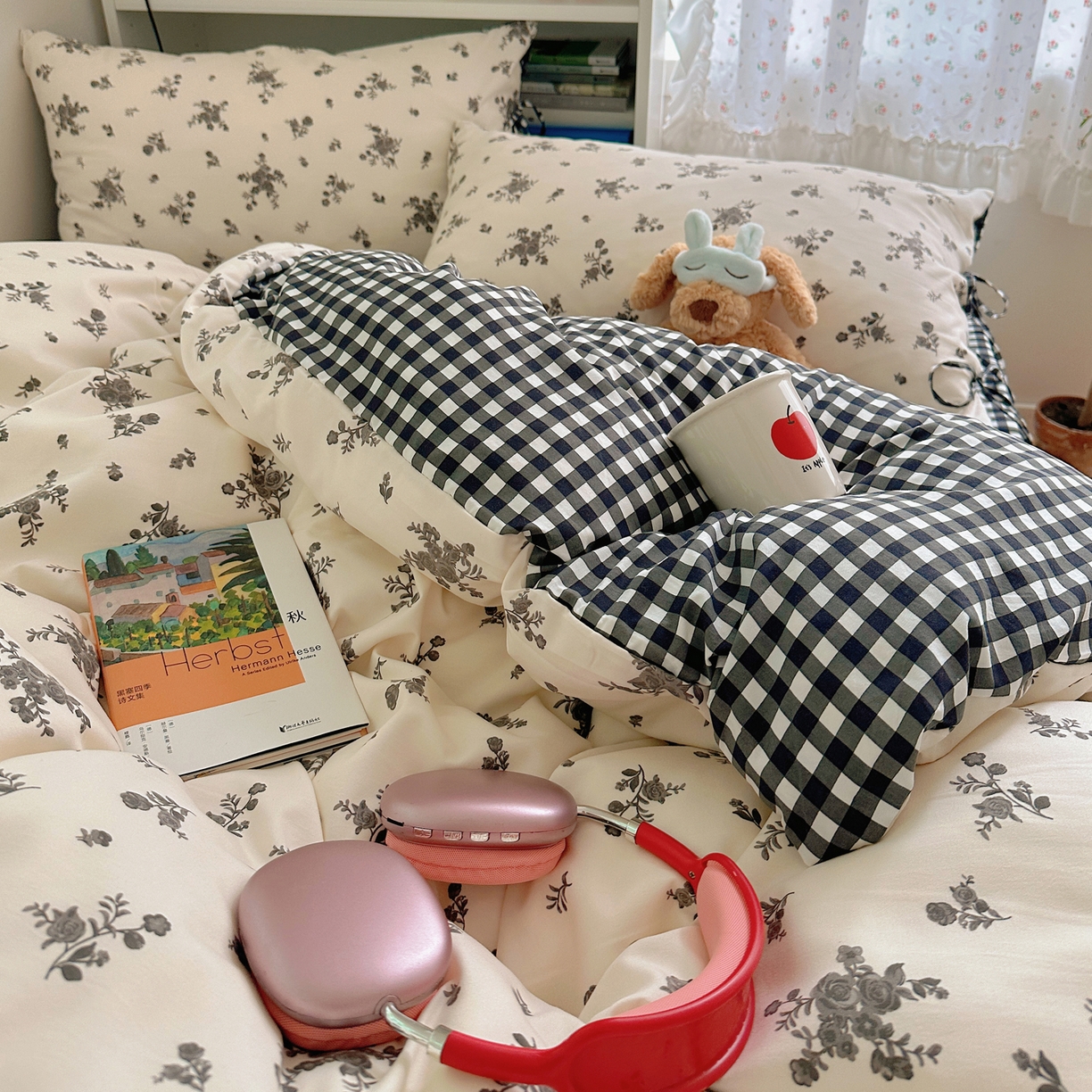 91家纺网 家纺一手货源 找家纺 初念 2025新款水洗棉系绳云朵棉四件套系列 系带-十里花田