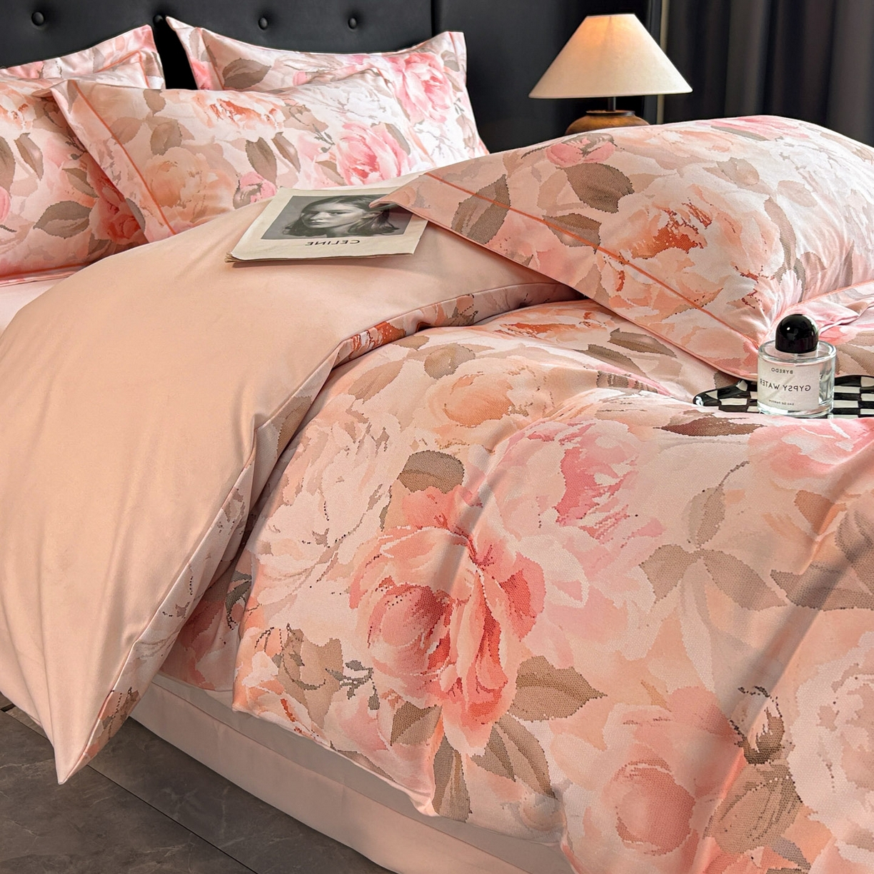 91家纺网 家纺一手货源 找家纺 玉海棠家纺 2025新款数码印花加厚全棉磨毛四件套 粉色罗曼使