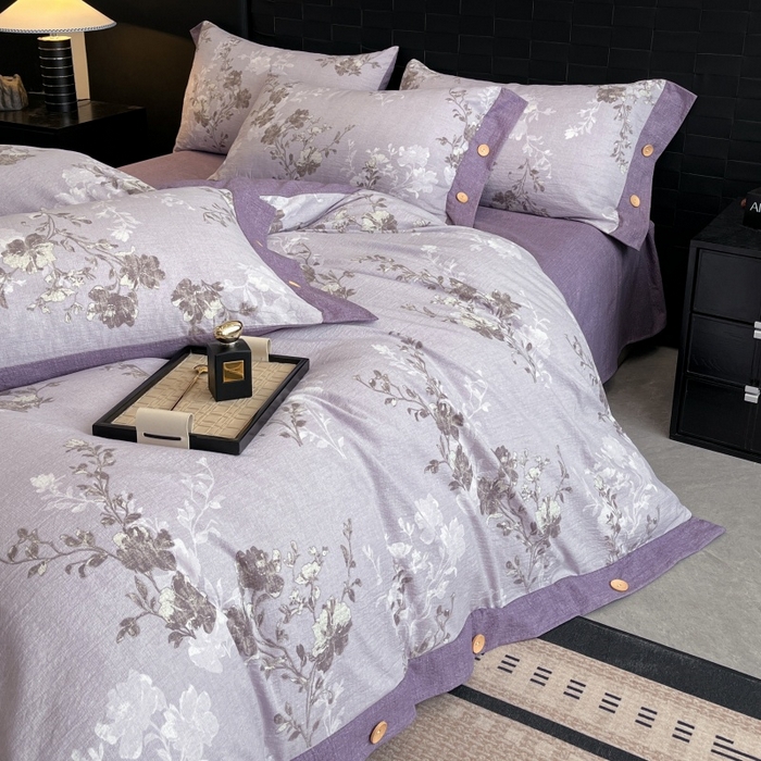 91家纺网 家纺一手货源 找家纺 梦舒羽 2025新款A类原麻纽扣四件套加厚被套床单床笠宿舍双人床仿亚麻套件 春风序