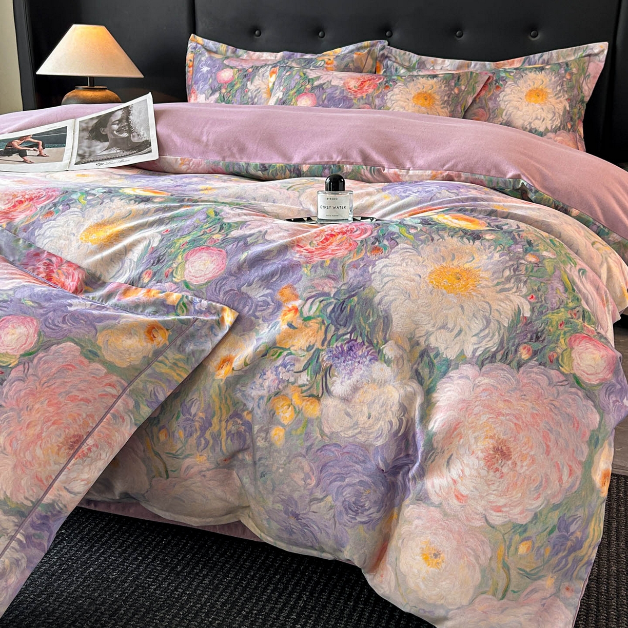 91家纺网 家纺一手货源 找家纺 玉海棠家纺 2025新款数码印花加厚全棉磨毛四件套 鎏金梦境