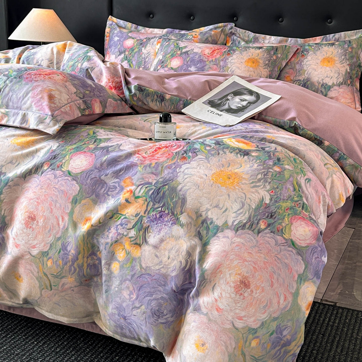 91家纺网 家纺一手货源 找家纺 玉海棠家纺 2025新款数码印花加厚全棉磨毛四件套 鎏金梦境