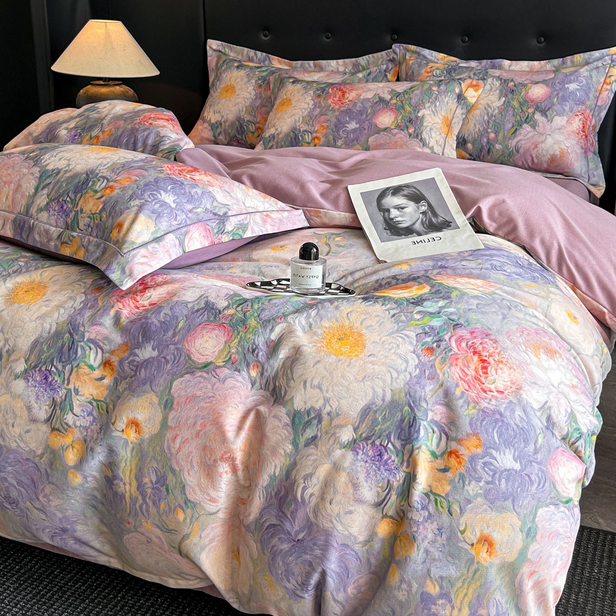 91家纺网 家纺一手货源 找家纺 玉海棠家纺 2025新款数码印花加厚全棉磨毛四件套 鎏金梦境