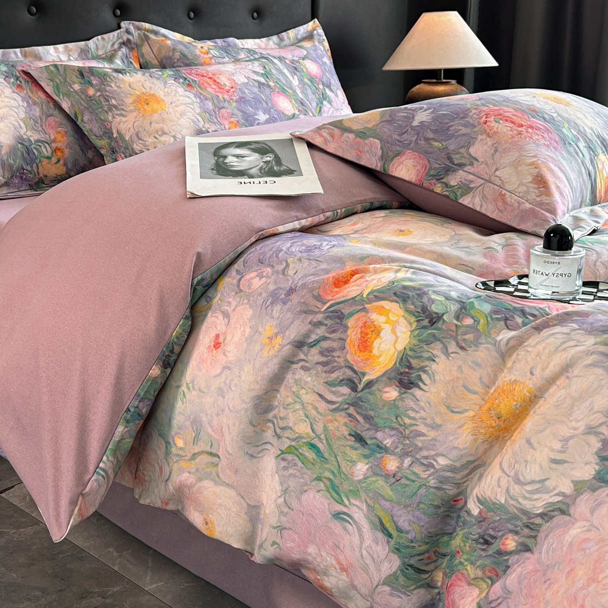 91家纺网 家纺一手货源 找家纺 玉海棠家纺 2025新款数码印花加厚全棉磨毛四件套 鎏金梦境