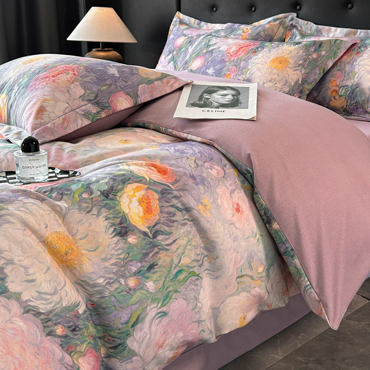 91家纺网 家纺一手货源 找家纺 玉海棠家纺 2025新款数码印花加厚全棉磨毛四件套 鎏金梦境